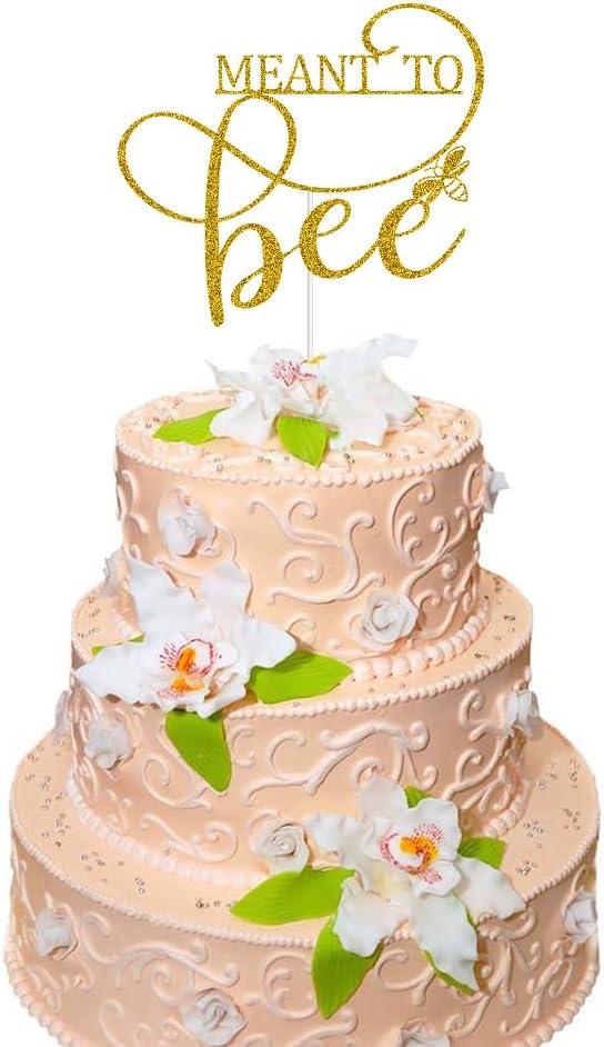 Meant To Bee Cake Topper for Wedding Engagement Bridal Shower Bachelorette Baby Shower Party Supplies Gold Glitter