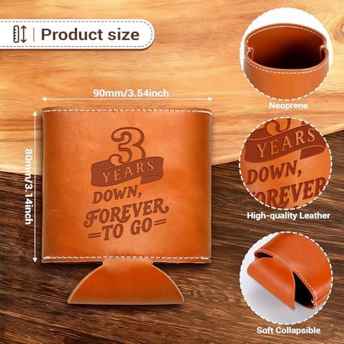Leather 3rd Anniversary Wedding Gifts for Him Men, 3rd Anniversary Engagement Gift for Husband Dad Grandpa, 3 Year Leather Presents, Leathe r Can Cooler for Mens 12Oz, 3 Year Anniversary items