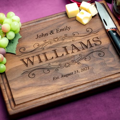 Personalized Cutting Board – Custom Engraved Wood Charcuterie Board – Best Wedding Gift Idea for Couples (Bride & Groom), Newlyweds – Handcrafted in USA from Premium Hardwood 002