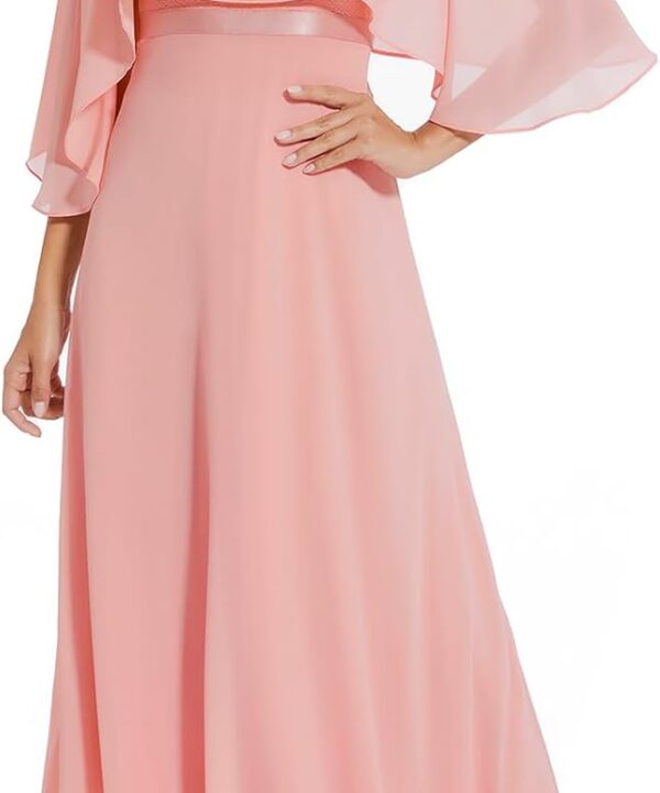 Women Sleeveless Cape Dress with Chiffon Overlay Lace Wedding Guest Cocktail Party Gowns Dress