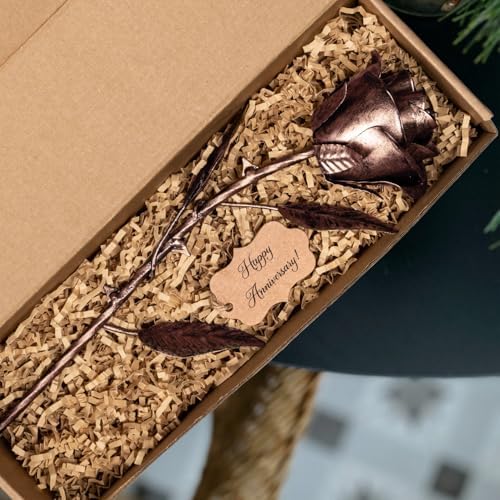BESZONE 7 Year Anniversary Copper Gift for Her – Metal Rose Copper Gift for Wife 7th Wedding Anniversary for Him Husband Couples, Everlasting Flower 22nd 22 Year Handcrafted Love Stained Artwork