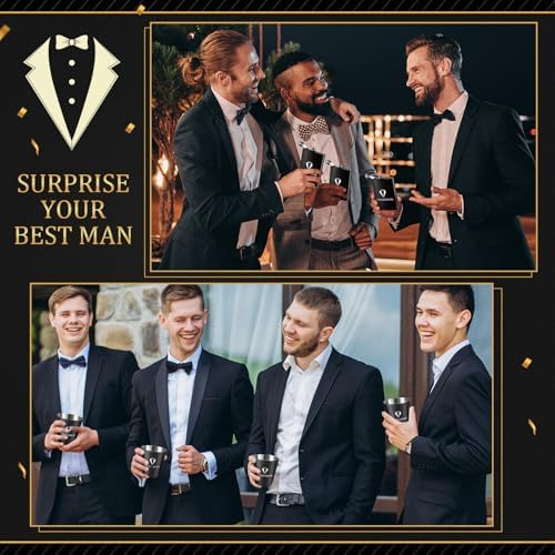 50Pcs Groomsmen Gifts Groomsmen Proposal Box with Flasks Sunglasses PU Leather Toiletry Bag Bottle Opener for Wedding Groomsman Best Man Gift (Black)