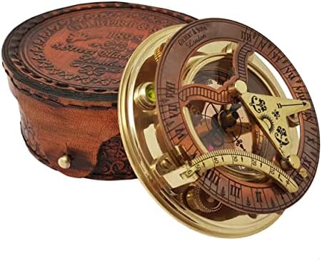 Brass Nautical – Antique Brass & Copper Sundial Compass, Sundial Clock in Box Gift Sun Clock Ship Replica Watch