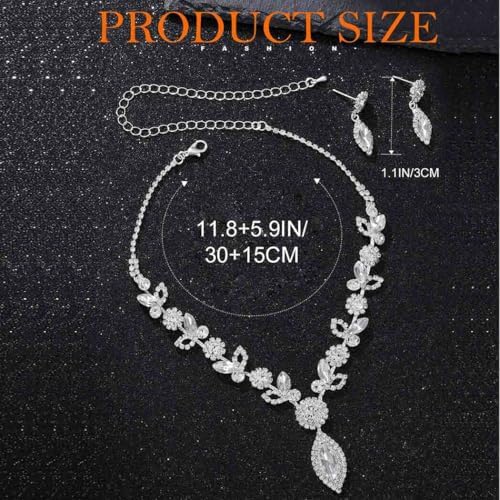 TWINKLEDE Wedding Jewelry Sets for Women Silver Bridal Rhinestone Necklaces and Earring for Brides