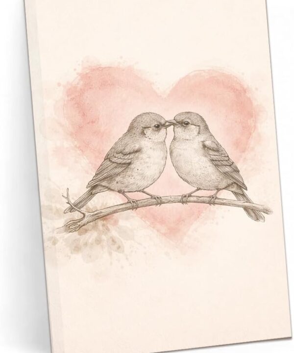 Cute pink heart-shaped lovebird art print Valentine decorative poster pastoral aesthetic retro bird print wall decoration suitable for home bedroom living room valentine wall decor (16*24inch,Frame)