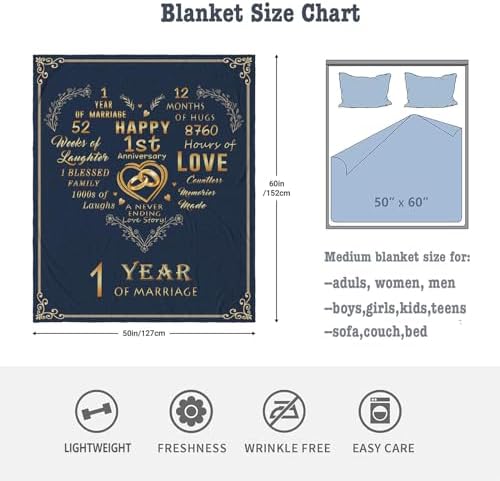 Mosslink 1st Anniversary Paper Gifts for Couple Husband Wife, 1 Year Anniversary Wedding Gifts for Him Her, First Anniversary Marriage Gifts,Romantic Bed Throw Blanket 60X50