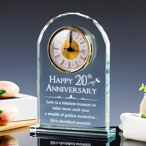YWHL 20th Anniversary Quartz Clock Gifts for Him and Her, 20 Years Wedding Anniversary Keepsake Gifts for Couple, Happy 20th Wedding Home Party Decoration (Battery not Included)