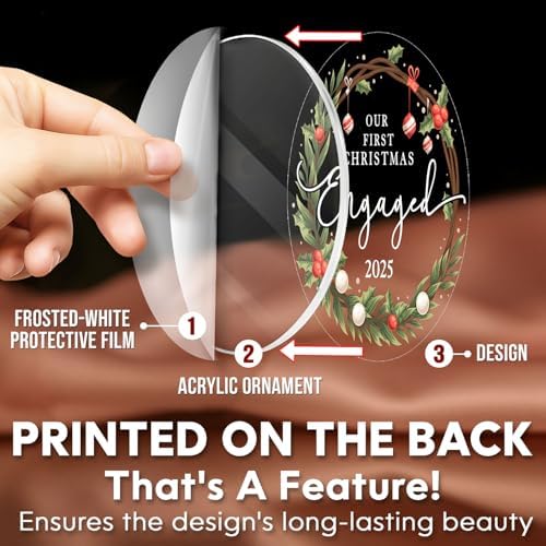 HEXMOZ Engagement Gifts for Couples – Engagement Gift for Women, Fiance, Her, Bride to Be, Newly Engaged Couples – First Christmas Engaged Acrylic Ornament 2025 – Party Decorations