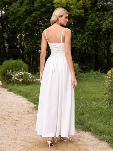 KUTUMAI Floral Corset Long Maxi Dress Lace Up Flowy A Line Summer Wedding Guest Dresses for Women Sundress with Pockets