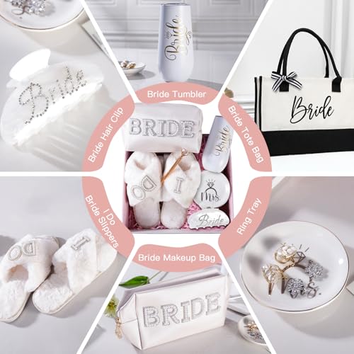 Bridal Shower Gifts7-Piece Birde Gift Set with Tumbler, Tote, Slippers, Makeup Bag & More-Gift for Bride to be Bachelorette Gifts for Her-Bridal Shower Decorations