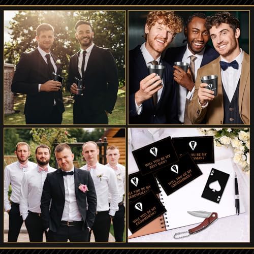 60Pcs Groomsmen Gifts Set of 6, Groomsmen Proposal Box with Flasks Sunglasses PU Leather Toiletry Bag Bottle Opener for Wedding Groomsman Best Man Gift (Black)