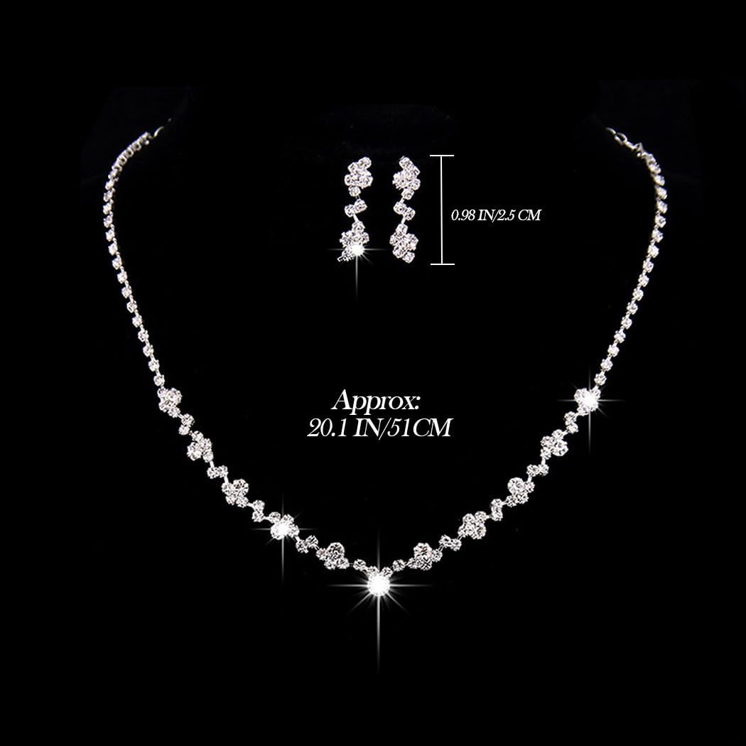 JAKAWIN Bride Wedding Necklace and Earring Set Silver Bridal Jewelry Sets for Women