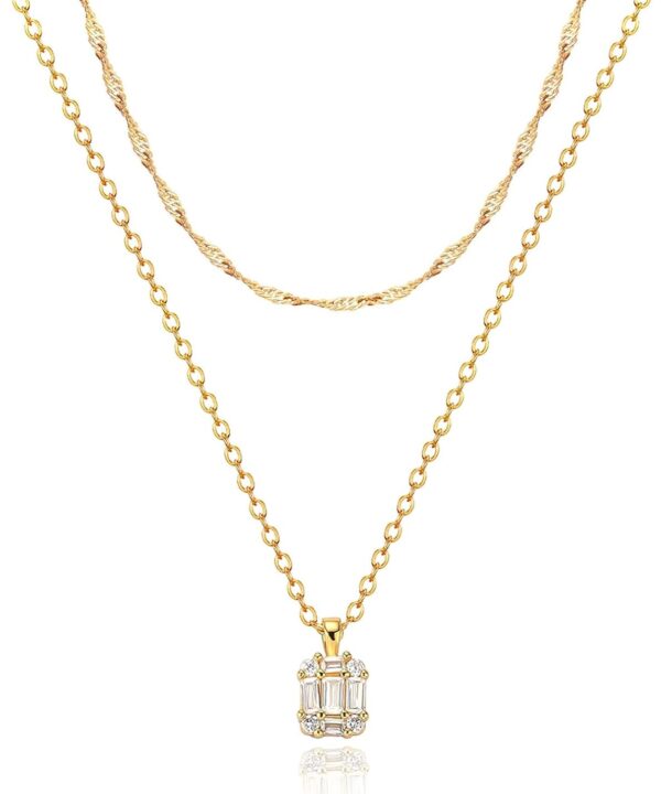 Zeffy Diamond Necklaces for Women, Dainty Gold Necklace 18k Gold Plated Layered Necklaces Simple Gold CZ Diamond Pendant Necklaces for Women Trendy Jewelry Gifts for Girls