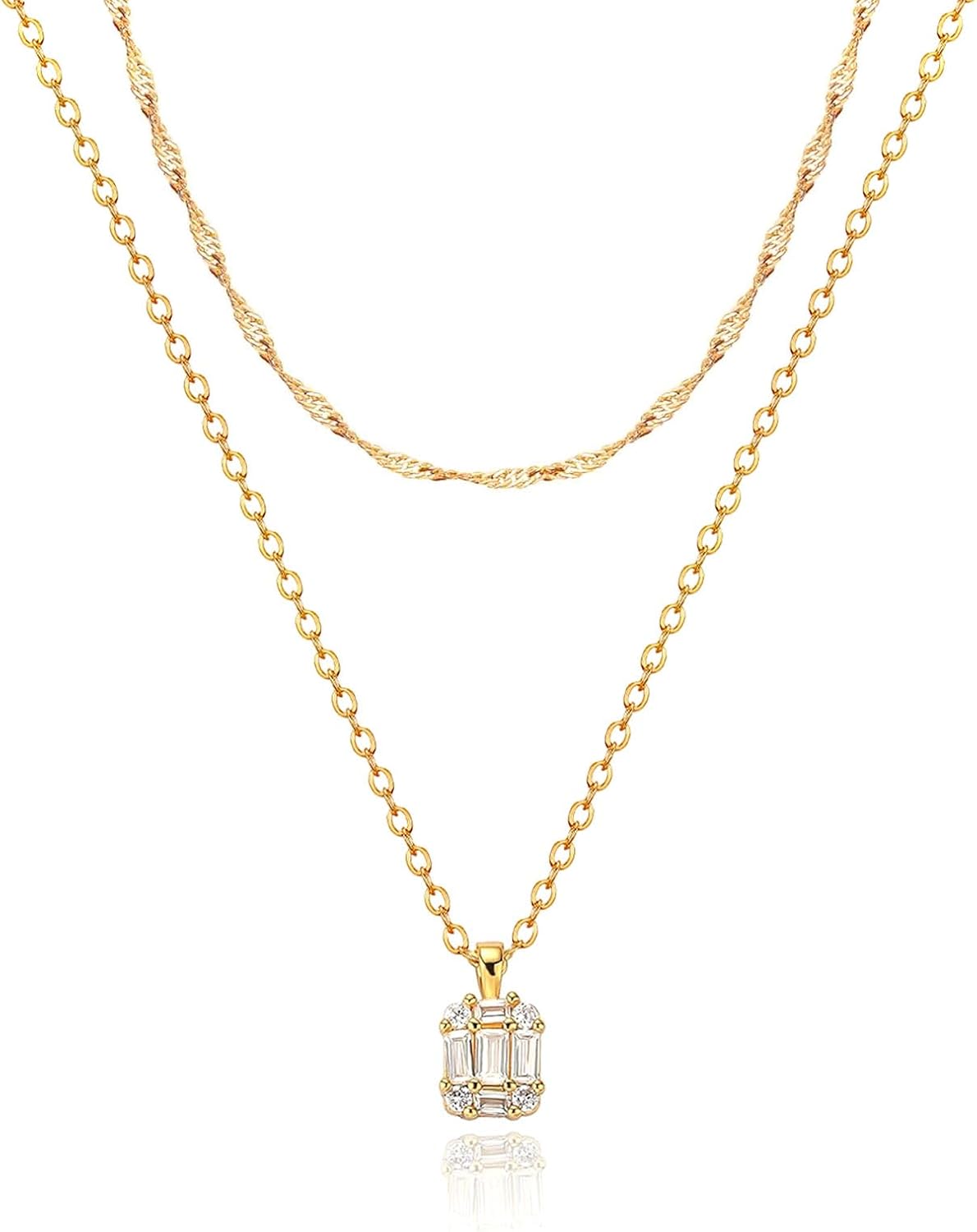 Zeffy Diamond Necklaces for Women, Dainty Gold Necklace 18k Gold Plated Layered Necklaces Simple Gold CZ Diamond Pendant Necklaces for Women Trendy Jewelry Gifts for Girls