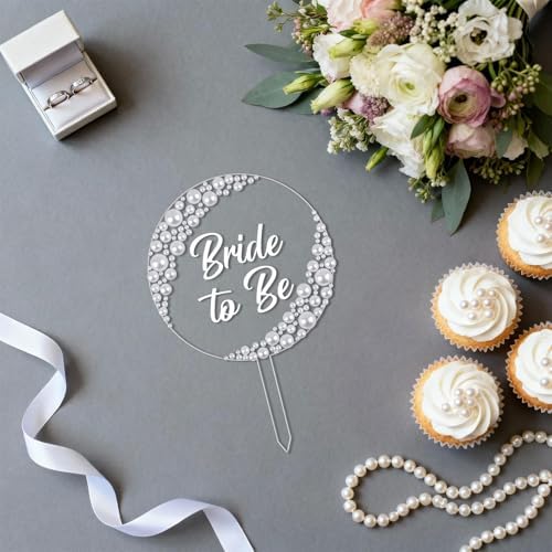 Pearl Bride to Be Acrylic Cake Topper – Wedding Cake Decoration with Pearls for Bride to Be, Bridal Shower, Anniversary, Bachelor, Bachelorette, Engagement Party Supply Photo Booth Prop