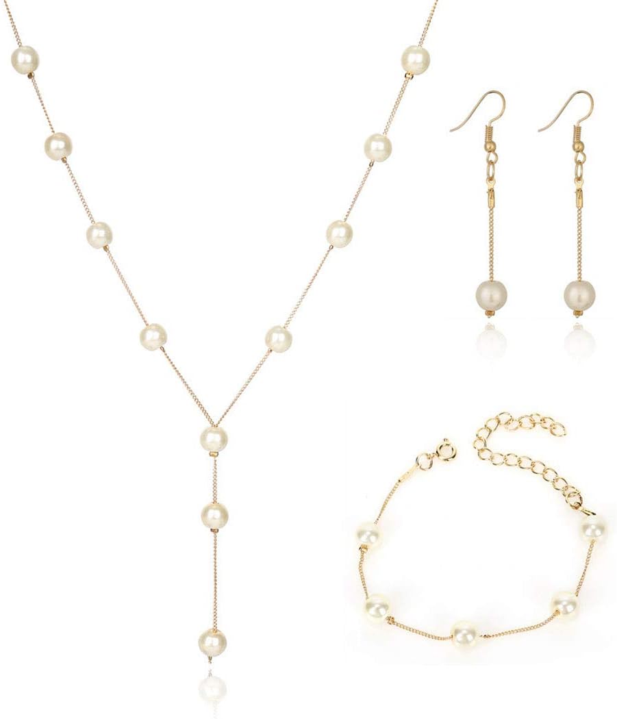 Shegirl Bridal Necklace Earring And Bracelet Set Faux Pearl Jewelry Set for Women Wedding Bridal Jewelry