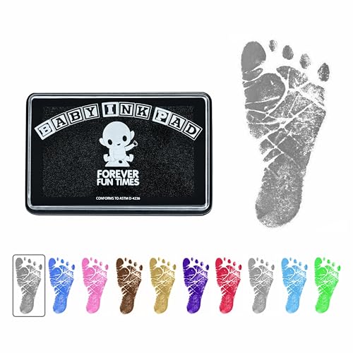 Baby Hand and Footprint Kit by Forever Fun Times | Get Hundreds of Detailed Prints with One Baby Safe Ink Pad | Easy to Clean, and Works with Any Paper or Card | Clean and Safe (Small Black)