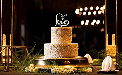 Gorgeous Love Cake Topper Anniversary Party Decorations Classical Sliver Wedding Cake Topper for Wedding/Bridal Shower Party Supplies
