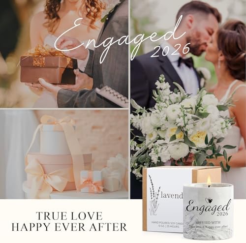 Engagement Gifts – Gift for Newly Engaged Couples, Fiance Gifts for Women, Bridal Shower, Wedding Bride Gift – Engaged Present 6 Oz Engaged 2026 Lavender Ceramics Candle