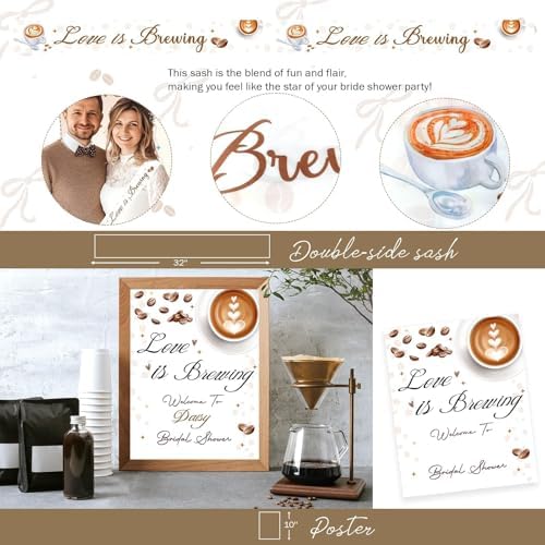 Love is Brewing Bridal Shower Decorations – Coffee Bridal Shower Decorations with Balloon Garland, Cake Topper, Banner, Backdrop, Poster for Espresso Martini Decor