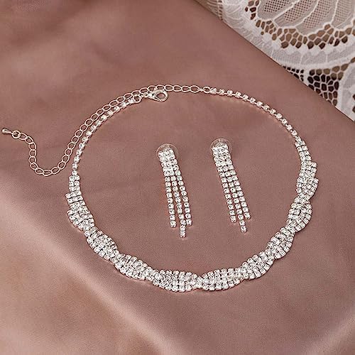 Unicra Wedding Jewelry Sets Silver Rhinestone Necklace Earrings Bracelet Sets Prom Jewelry Accessories for Women and Brides