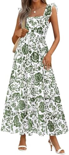 BTFBM Spring Dresses for Women 2026 Sleeveless Boho Floral Maxi Wedding Guest Dress Beach Vacation Clothes with Pockets