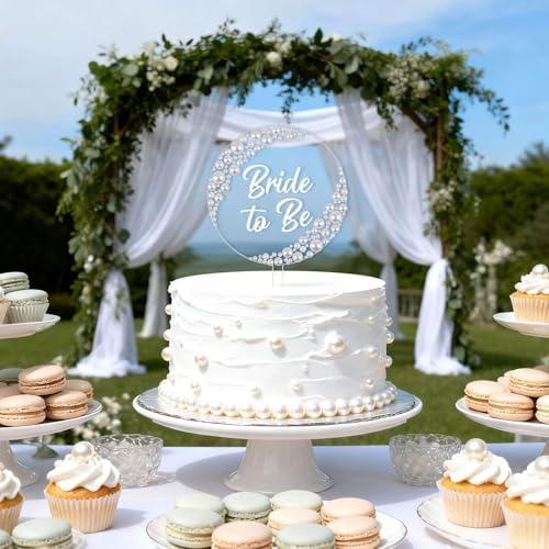 Pearl Bride to Be Acrylic Cake Topper – Wedding Cake Decoration with Pearls for Bride to Be, Bridal Shower, Anniversary, Bachelor, Bachelorette, Engagement Party Supply Photo Booth Prop