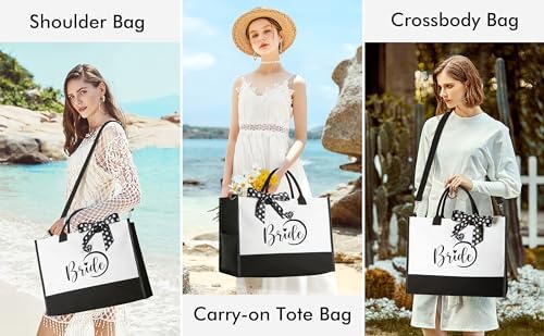 MAYICIVO Bridal Shower Gifts for Bride, Bride to Be Gifts Wedding Engagement Bachelorette Party Gift for Brides Congratulation Honeymoon Gift Set – Canvas Beach Tote Bag & Makeup Bag