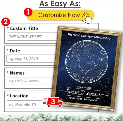 Custom Star Map – Fully Personalized (Your Details, Size, Color, Framing) | Romantic Gifts for Her | Gifts for Husband | Paper Anniversary Art Print | Great Gift for Special Ocassions (e.g. Wedding, Valentines Day, Birthday, etc)