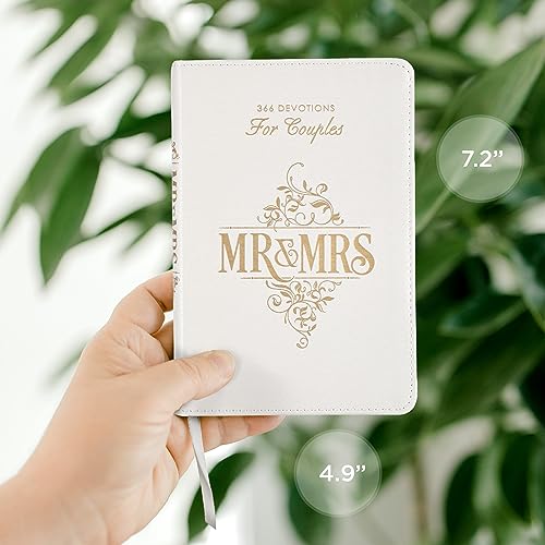 Mr. and Mrs. 366 Devotions for Couples – White Faux Leather Devotional Gift Book for Bride and Groom, Engaged