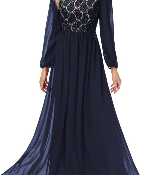 Women's Evening Gowns Dress Long Sleeves Sparkly Sequin Chiffon Formal Cocktail Maxi Ball Party Dresses