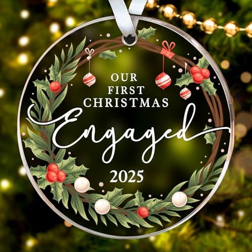 HEXMOZ Engagement Gifts for Couples – Engagement Gift for Women, Fiance, Her, Bride to Be, Newly Engaged Couples – First Christmas Engaged Acrylic Ornament 2025 – Party Decorations