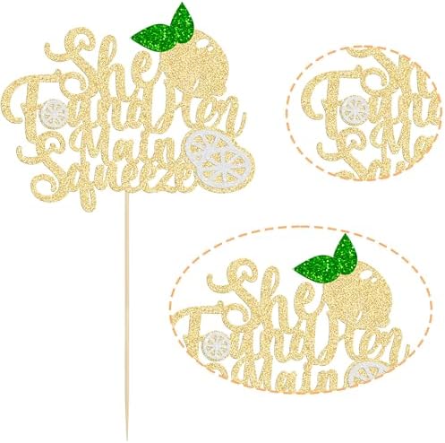 Gyufise 1Pcs She Found Her Main Squeeze Cake Topper Glitter Bridal Shower Party Cake Decorations for Lemon Theme Wedding Engagement Bachelorette Party Supplies