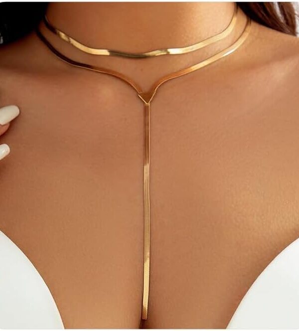 Chunky Gold Choker Necklace for Women,Trendy Silver Statement Necklace Long Snake Chain Drop Necklace,Charm Prom Body Jewelry Accessories Gifts