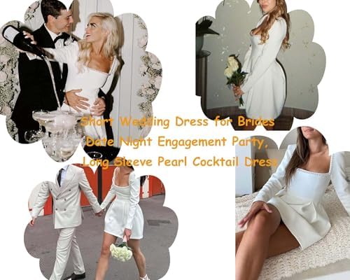 Long Sleeves Short Wedding Dresses for Bride Square Neck Satin Simple Prom Dress Mini Homecoming Party Dress XPD3