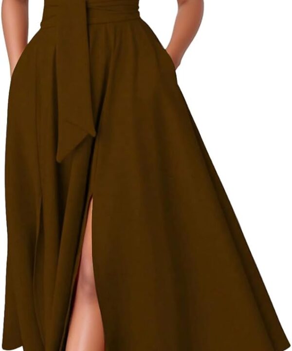 Kwunbwa One Shoulder Dresses for Women Elegant Asymmetrical A Line Flowy Formal Evening Gowns Party Cocktail Dress