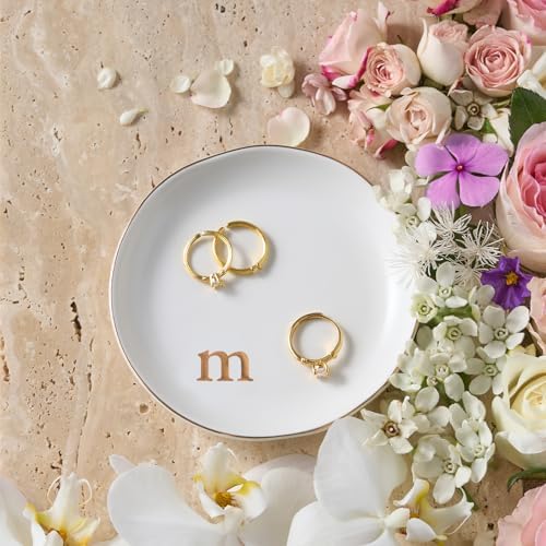Lolalet Handmade Ceramic Ring Dish Jewelry Tray Plate with Initial, Small Monogram Gift for Her Women Girls Mother, Hostess, Engagement, Bridal Shower, Maid of Honor, Bridesmaid, Birthday, Christmas