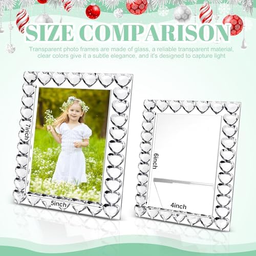 Briwooody 5×7 Inches Crystal Picture Frame Standing Clear Wedding Photo Frame for Home Tabletop Display Boutique Craft Decor (Heart)