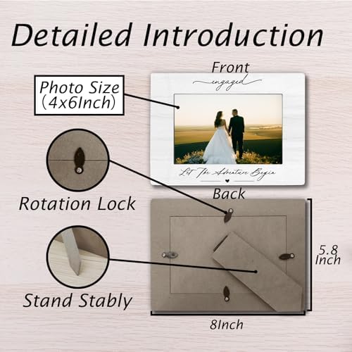 Engagement 4×6 Picture Frame, Just Engaged Gift, Engagement Gifts for Couples,Wedding Gifts for Newlyweds Bride Groom, Couple Picture Photo Frames for Desk Decor