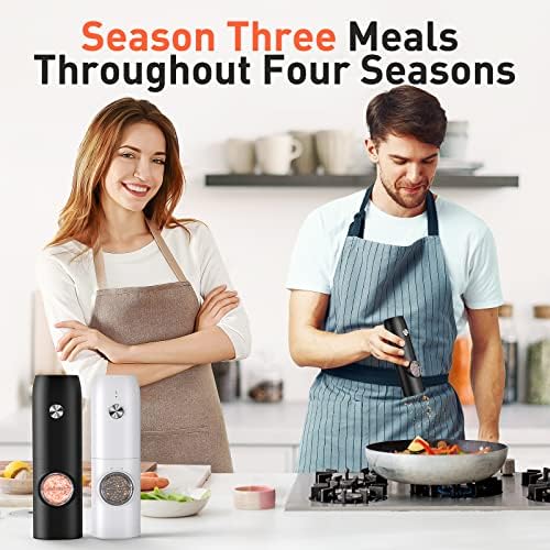 Electric Salt and Pepper Grinder Set-Rechargeable Automatic Pepper Mill Grinder with LED Home Gifts for Women, USB Adjustable Coarseness shakers, One-Hand Operation for Kitchen Appliances