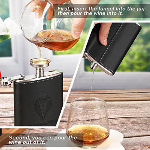Rtteri Groomsman Gifts Set of 6 Flask for Men 8 oz Groomsman Proposal Gifts Stainless Steel Tuxedo Hip Flask Bachelor Party Favors for Wedding Proposal