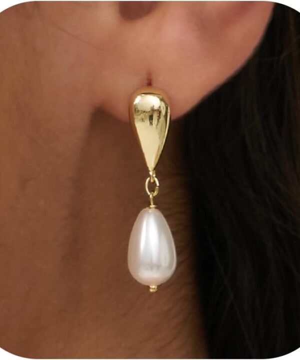 Pearl Earrings for Women - 14K Gold/White Gold Plated Drop Dangle Pearl Wedding Earrings for Brides, Elegant Bridal Studs Trendy Jewelry