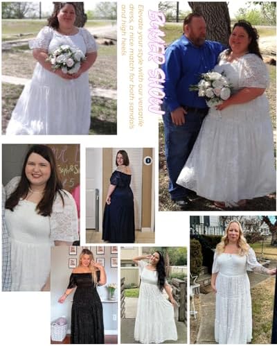 Plus Size Wedding Dress Bride Boho Lace Formal Square Neck Ruffle Sleeves Long Dresses for Curvy Women