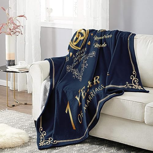 Mosslink 1st Anniversary Paper Gifts for Couple Husband Wife, 1 Year Anniversary Wedding Gifts for Him Her, First Anniversary Marriage Gifts,Romantic Bed Throw Blanket 60X50