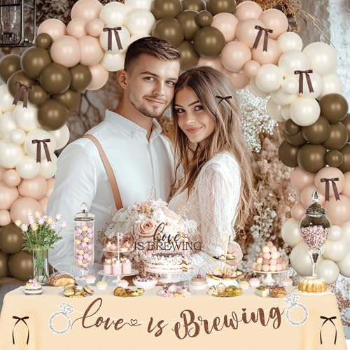 Love is Brewing Bridal Shower Decorations – Coffee Bridal Shower Decorations with Balloon Garland, Cake Topper, Banner, Backdrop, Poster for Espresso Martini Decor