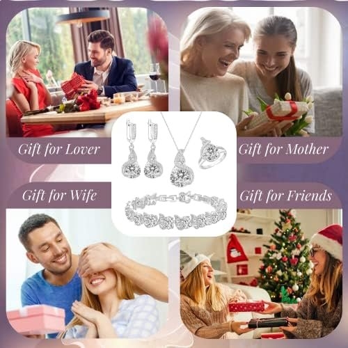 GZWHD Jewelry Set for Women Water Drop Cubic Zirconia Artificial Crystal Earrings Pendant Necklace Open Ring Tennis Bracelet Wedding Anniversary Birthday Engagement Gift for Bridesmaid Wife Girlfriend Friend