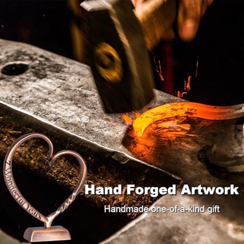 BESZONE 7 Year Anniversary Copper Gifts for Her Him Gift 7th Wedding Anniversary for Couples Wife Husband Men, Hand Forged Copper Heart Art Keepsake Home Decor Artwork