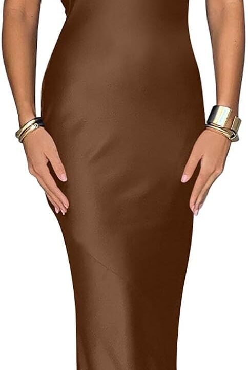 Memoriesea Women's Elegant Sleeveless High Neck Tie Cocktail Wedding Party Maxi Dress