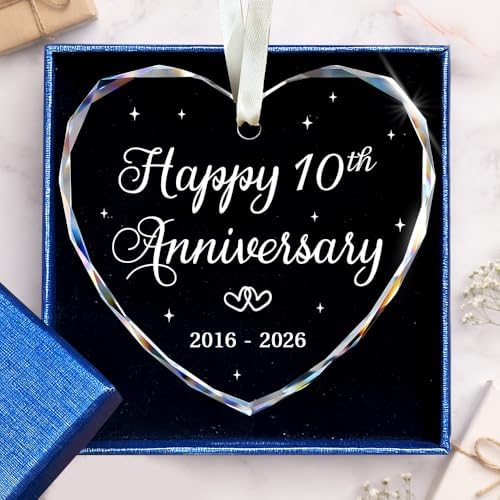 BSQUIELE Happy 10th Anniversary Ornament 2026 – Valentine Gift for 10th Anniversary – 10th Wedding Ornament – 10 Years of Marriage Gifts for Couple – Anniversary, Birthday Gift for Husband, Wife