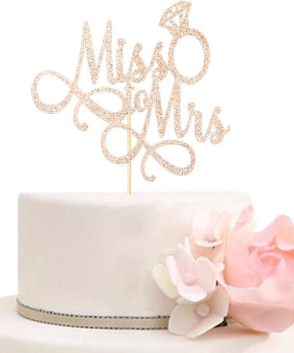 Miss To Mrs Cake Topper, Glitter Wedding Engagement Bridal Shower Bachelorette Party Decorations Supplies, Rose Gold